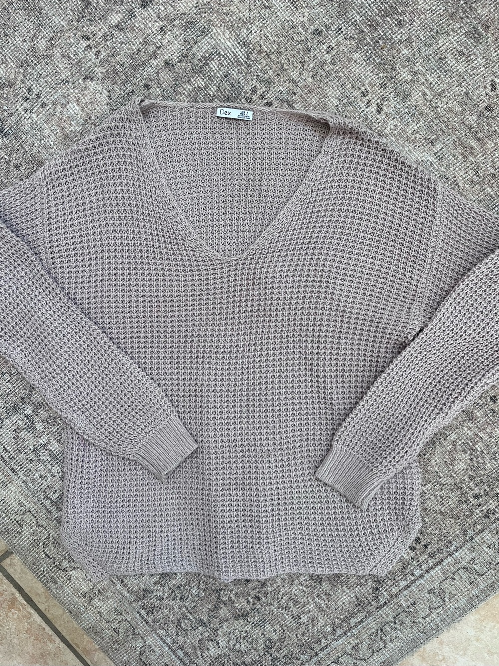 Dex V-Neck Waffle Knit Sweater in Pink/Taupe S Cozy Fall